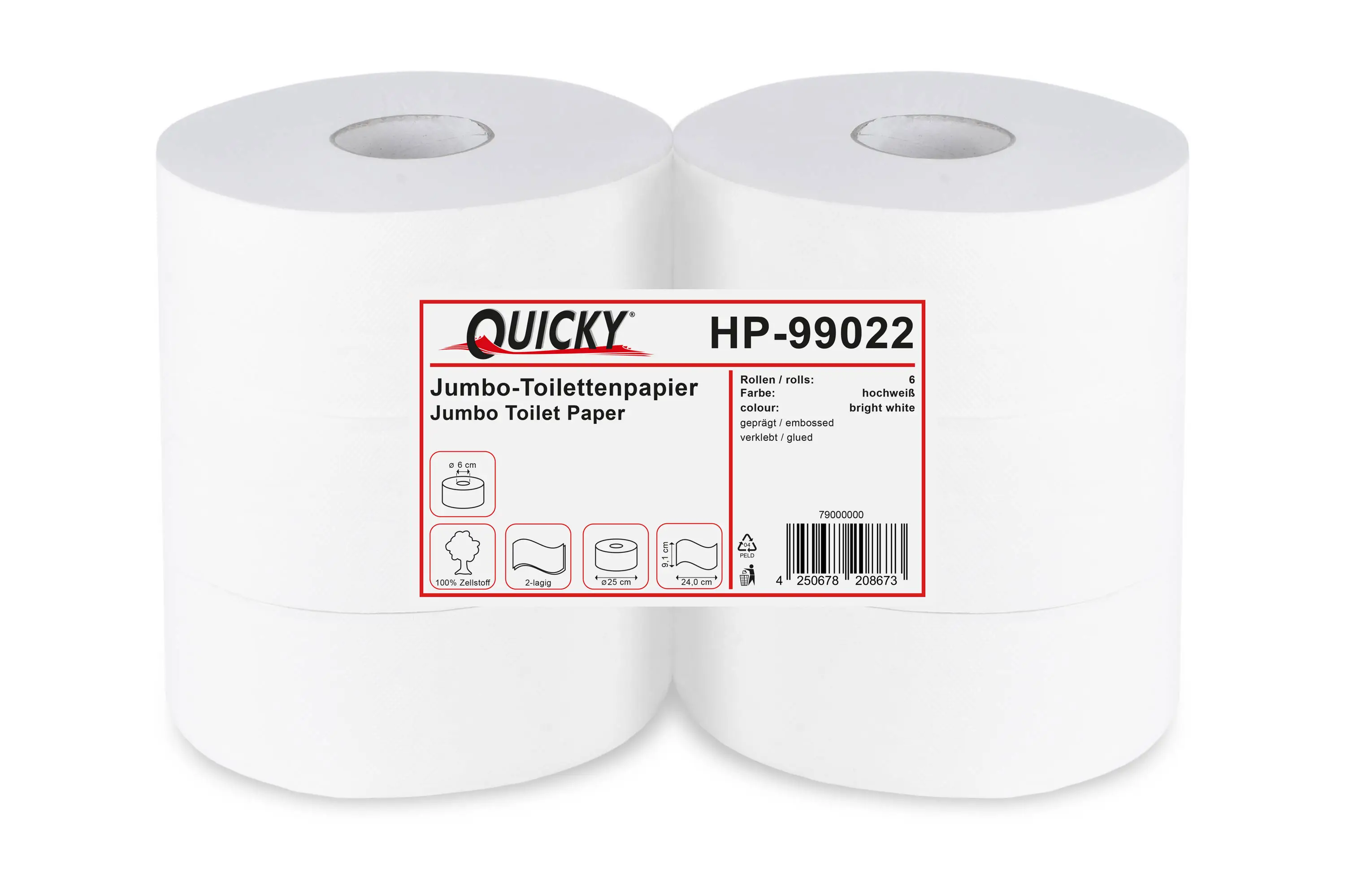 Jumbo Toilettenpapier Maxi 300m, 2-lagig, Zellstoff, hochweiß, 6 Rollen Jumbo Toilettenpapier Maxi 300m, 2-lagig, Zellstoff, hochweiß, 6 Rollen